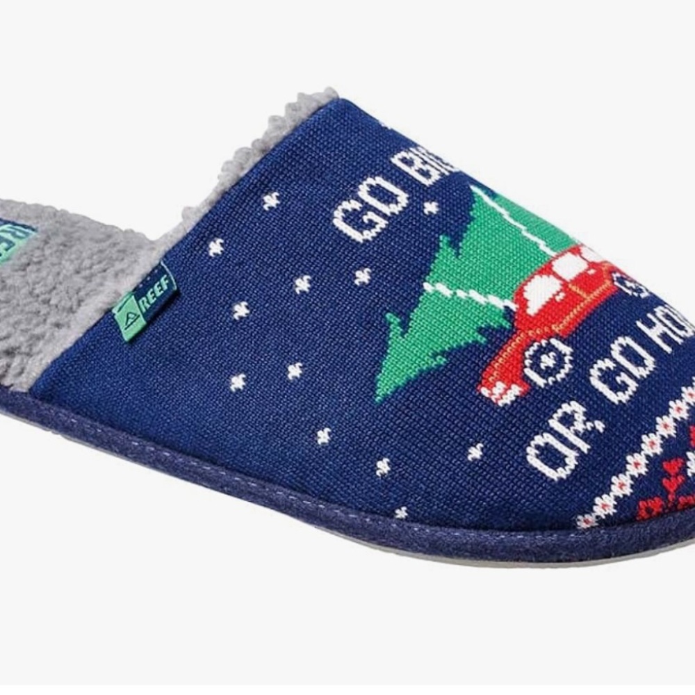 REEF Mens 7 Womens 8 Tipsy Elves Slippers Go Big or Go Home Blue Clog Flats